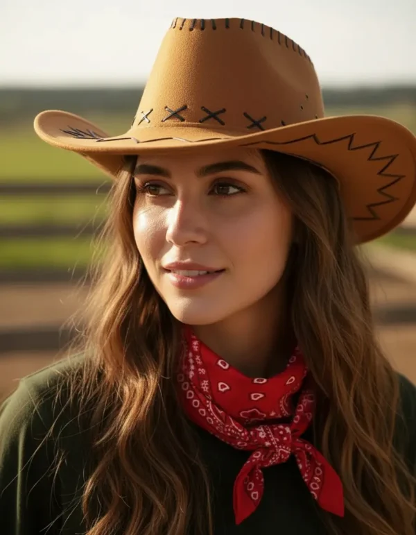 Sombrero Gamuzado Vaquero + Pañoleta Roja Adulto Disfraz