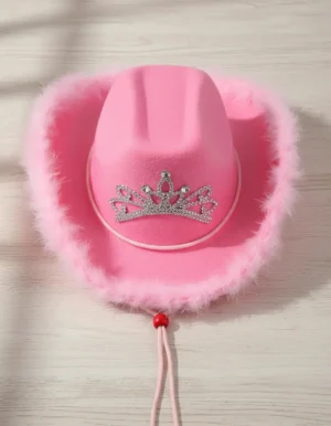 Sombrero Vaquero Rosado Bichota Karol G Plumas y Luz