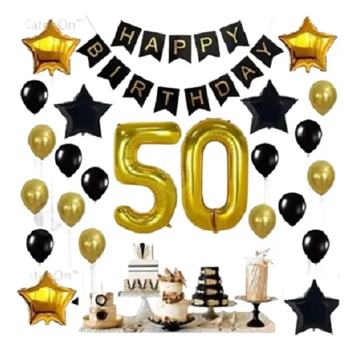 DECORACION 50 AÑOS NEGRO Y DORADO