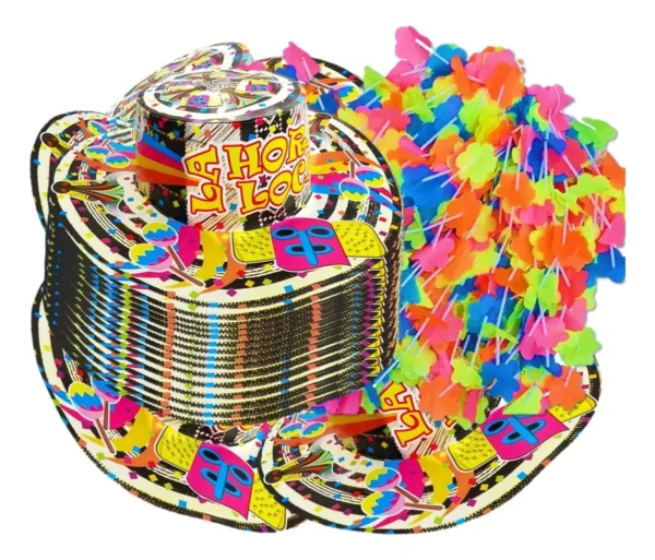 Sombrero Vueltiao Carnaval + Collares Neón x12 Hora Loca Fiesta