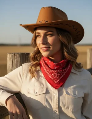 Sombrero Gamuzado Vaquero + Pañoleta Roja Adulto Disfraz