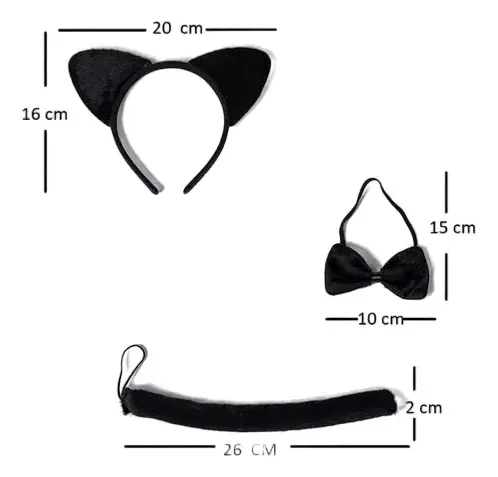 D_NQ_NP_2X_826344-MCO94709758269_102025-F Disfraz Gato Negro Con Orejas Cola + Moño Halloween Gata