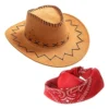 Sombrero Gamuzado Vaquero + Pañoleta Roja Adulto Disfraz