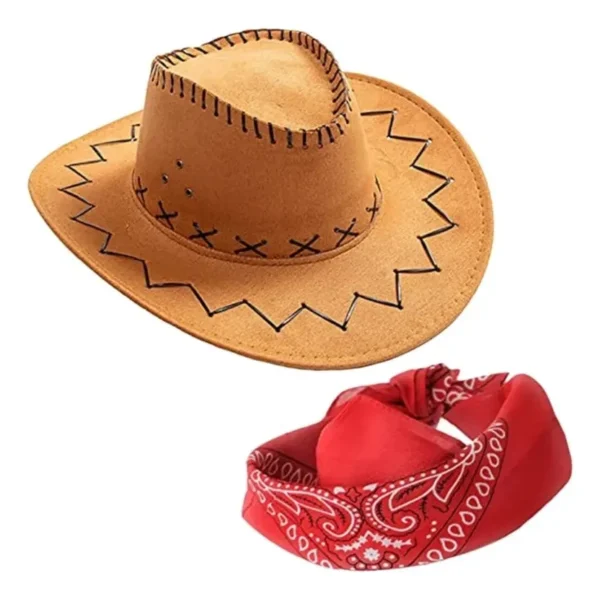 Sombrero Gamuzado Vaquero + Pañoleta Roja Adulto Disfraz