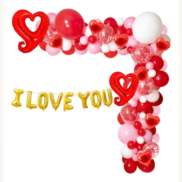 Kit Decoración Amo Corazones Globos Aniversario Rojo Rosado