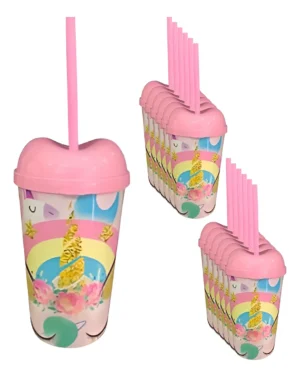 Vaso Pitillo Unicornio Sorpresa X12u Alta Calidad
