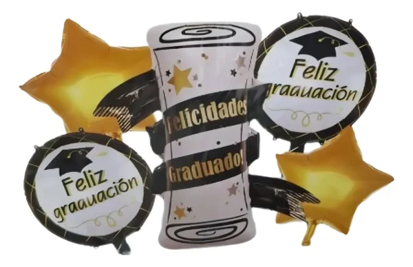 Bouquet 5 Globos Graduación 65cm+4 Metalizados 45cm