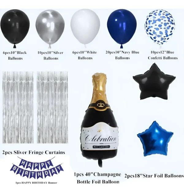 Decoración Cumpleaños Azul Plateado Para Hombre O Niño