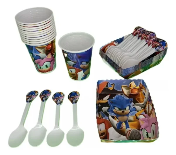 D_NQ_NP_2X_722504-MCO105914043794_022026-F Kit Decoración Sonic X12 Vasos + Platos + Cucharas