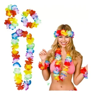 Collares Flores Hawaiano Multicolor x12 Fiesta Hora Loca Hobby