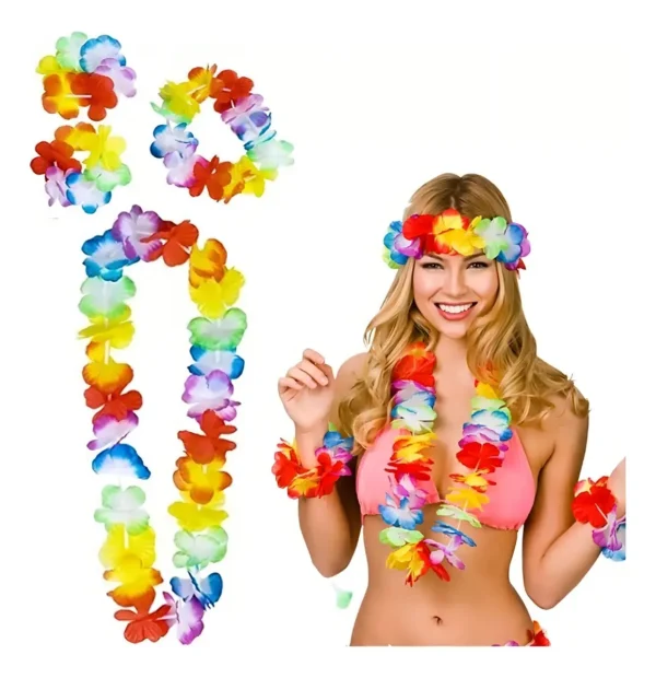 Collares Flores Hawaiano Multicolor x12 Fiesta Hora Loca Hobby