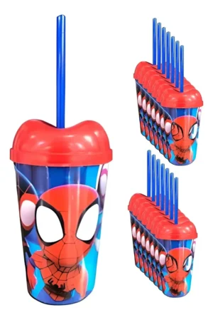 Vaso Pitillo Spidey Sorpresa X12u Alta Calidad Cumpleaños