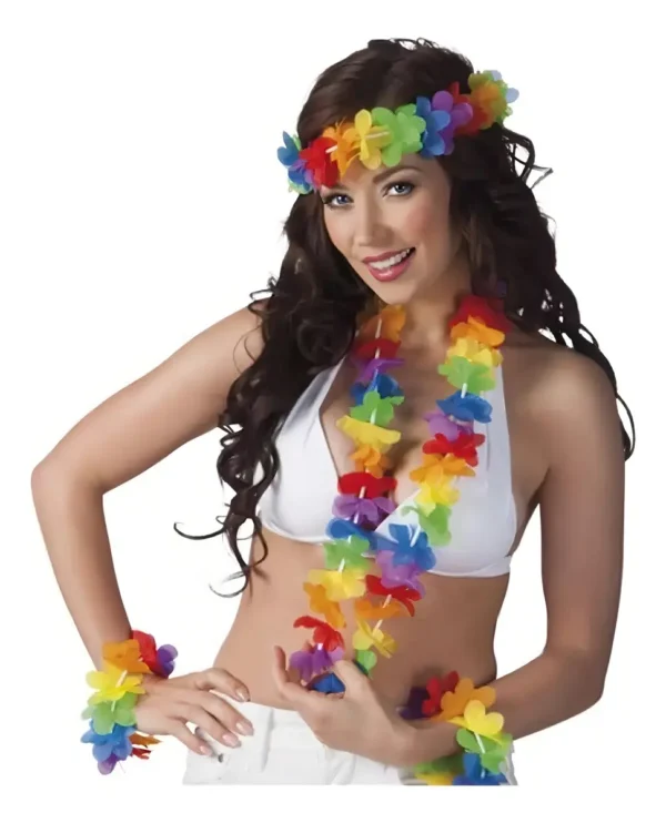 Collares Flores Hawaiano Multicolor x12 Fiesta Hora Loca Hobby
