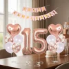 Kit Set Decoración 15 Años Cumpleaños Oro Rosa Bombas Numero