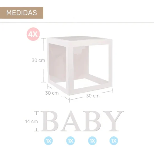 Kit Bloques Decorativos Baby Con Globos Cubo Caja Cumpleaños Color Celeste Pastel