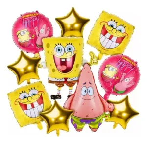 Bouquet 10 Globos Bob Esponja Metalizados Amarillo Premium 70cm