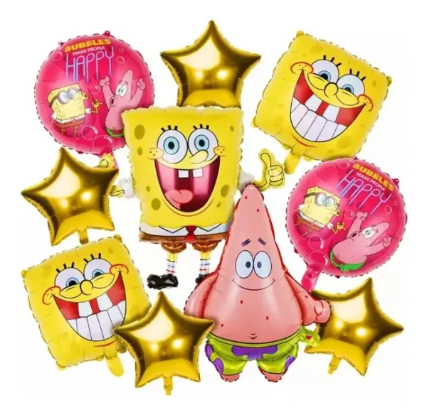 Bouquet 10 Globos Bob Esponja Metalizados Amarillo Premium 70cm