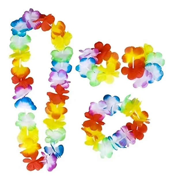 Collares Flores Hawaiano Multicolor x12 Fiesta Hora Loca Hobby