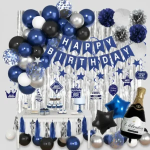Decoración Cumpleaños Azul Plateado Para Hombre O Niño