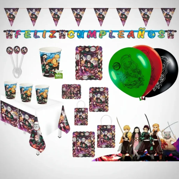 Kit Infantil Decoración Fiesta - Demon Slayer X12 Invitados