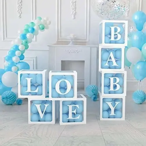 Kit Bloques Decorativos Baby Con Globos Cubo Caja Cumpleaños Color Celeste Pastel