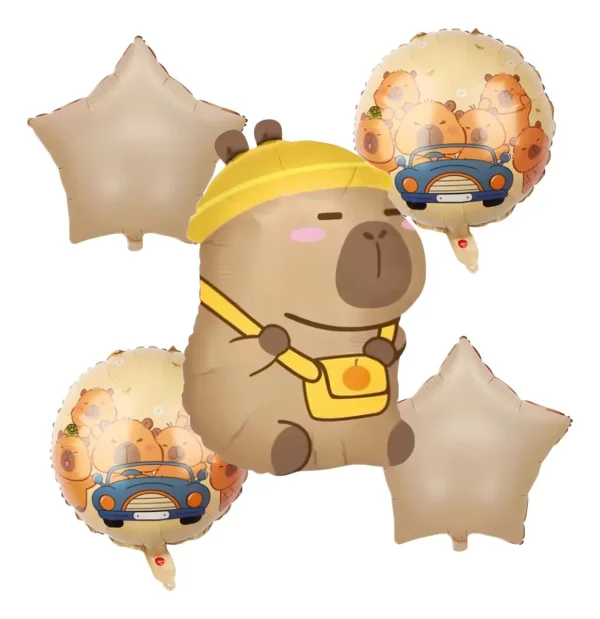 Set Globos Capibara Decoración de Fiesta de Cumpleaños 5pcs Color Marrón Capybara Premium