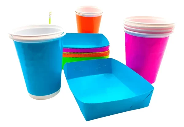 Kit Fiesta Vasos Y Platos Neón Hora Loca X12 Personas Oferta