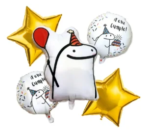 D_NQ_NP_2X_924729-MLA100082250009_122025-F Bouquet 5 Globos Motivo Flork Globo 3d+4 Metalizados 45cm Color Blanco
