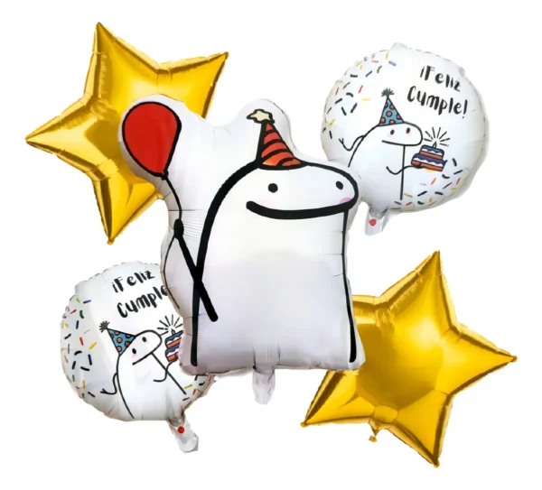 Bouquet 5 Globos Motivo Flork Globo 3d+4 Metalizados 45cm Color Blanco