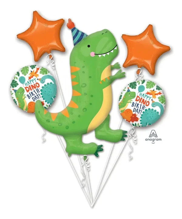 Globo Metalico Bouquet C/5pz Ramo Dinosaurio Ramillete Bq