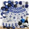 Decoración Cumpleaños Azul Plateado Para Hombre O Niño