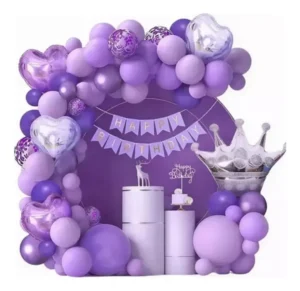 D_NQ_NP_2X_951687-MCO83549138463_042025-F Decoración Arco Globos Morado Corona Fiesta Cumpleaños