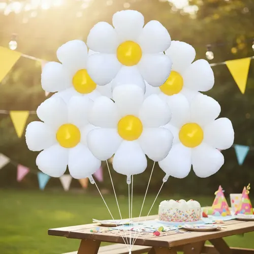 Globo Metalizado Flor Margarita Blanca Grande X5 De 45cm Color Blanco