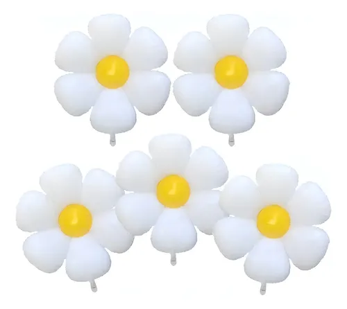 Globo Metalizado Flor Margarita Blanca Grande X5 De 45cm Color Blanco