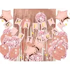 Kit Set Decoración Oro Rosa Cumpleaños Cortinas Bombas Guirnaldas