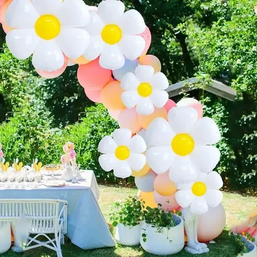 Globo Metalizado Flor Margarita Blanca Grande X5 De 45cm Color Blanco
