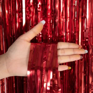 Cortina Metalizada Premium Rojo 1x2m Modelo Flecos para Fiesta