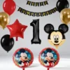 Kit Decoración Cumpleaños Mickey Mouse Cortina Rojo Dorado