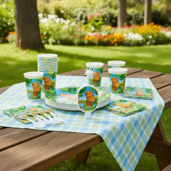 Kit Decoración Capibara Vasos Platos Mantel Cumpleaños Fiesta