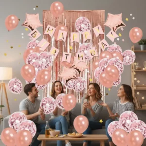 Kit Decoración Feliz Cumpleaños Cortinas + bombas + Guirnalda