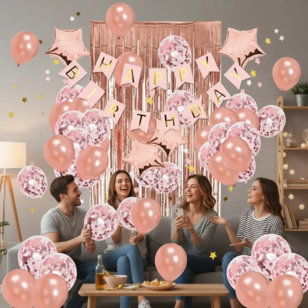 Kit Decoración Feliz Cumpleaños Cortinas + bombas + Guirnalda