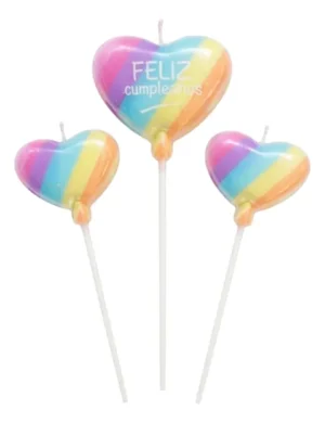 Velas Metalizadas Corazón Multicolor Feliz Cumpleaños X3uni