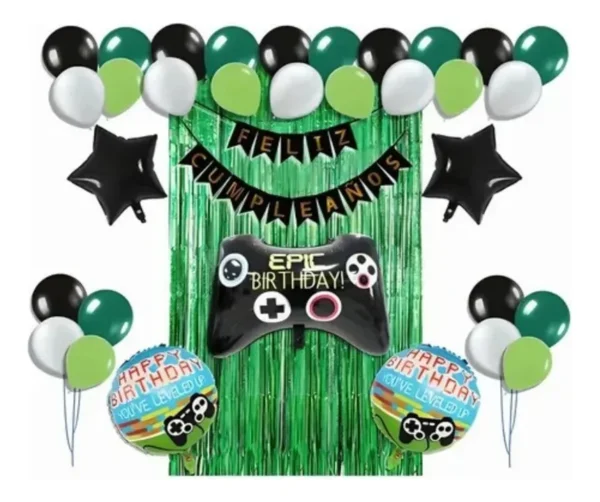 Kit Decoración Game On Videojuegos Globos Metálicos + Número