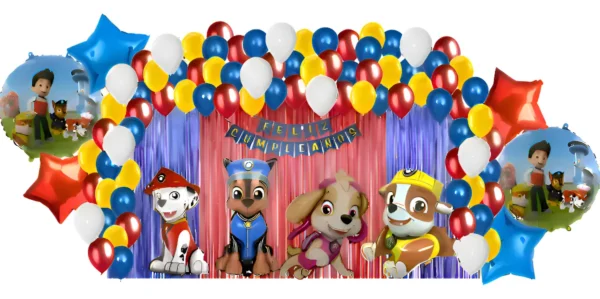 Kit Globos Fiesta Patrulla Canina Cumpleaños Cortina Azul