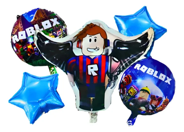 Bouquet 5 Globos Metalizados Premium Roblox 3D 45cm Colores