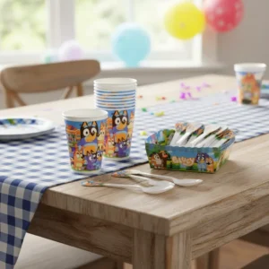 Kit Decoración Bluey Y Bingo X36 Vasos + Platos + Cucharas