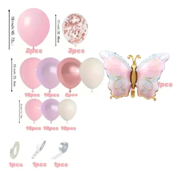 Arcos De Globos Decoración Temática De Mariposa 80cm 74pzas Color Rosa Arco