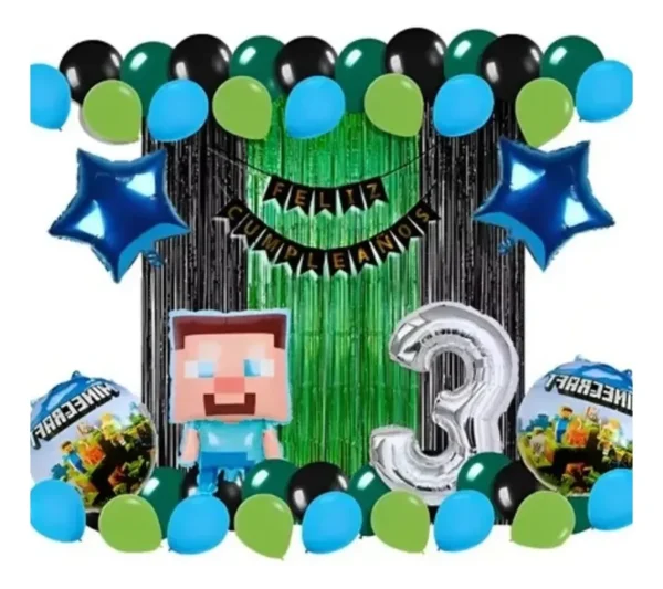 Kit Decoración Minecraft Globos Metálicos + Numero