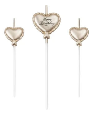 Velas Metalizadas Corazón Champaña Happy Birthday X3uni