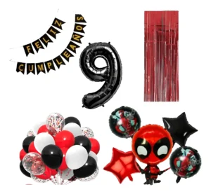 Kit Decoración Deadpool Número A Elección+ 20 látex
